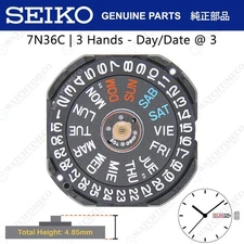 Genuine Seiko 7N36C Watch Movement 3 Hands BLACK Date/Day at 3