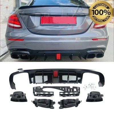 Fit 2016-2020 Benz W213 E300 E43 E63 F1 Style Rear Diffuser W/LED+Exhaust Tips