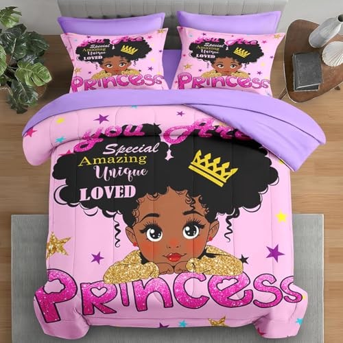Cute Pink Princess 7-Piece Queen Comforter Set for Girls-image