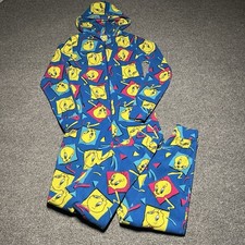 Vintage Warner Bros Pajamas Womens Small Blue AOP Tweety Full Zip Sleepwear Y2K