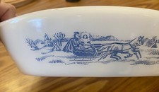 Glasbake Divided Dish Currier & Ives Blue Whi...