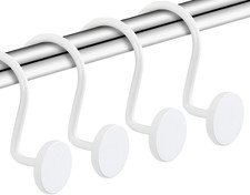 White Shower Curtain Hooks, Rustproof Shower Curtain Rings for Bathroom, Metal S