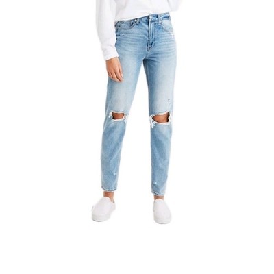 American Eagle Size 2 Light Wash Mom Jeans High Rise Distressed Ripped