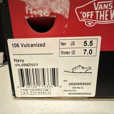 VANS 106 Vulcanized Navy White Canvas Lace Up Men's Casual Sneakers US 5.5