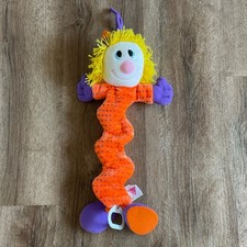 VTG Dakin Clown 1987 Plush Musical Crib Pull Toy Yellow Yarn Hair Orange Purple