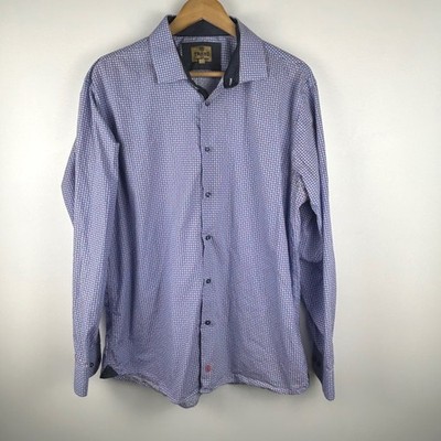 TREND by F/X FUSION Mens XL Geometric Print Long Sleeve Button Up Shirt Blue Red