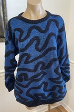 EXC Vintage 80's Jonathan Cass Black & Blue Metallic Sweater Made In USA Sz XL
