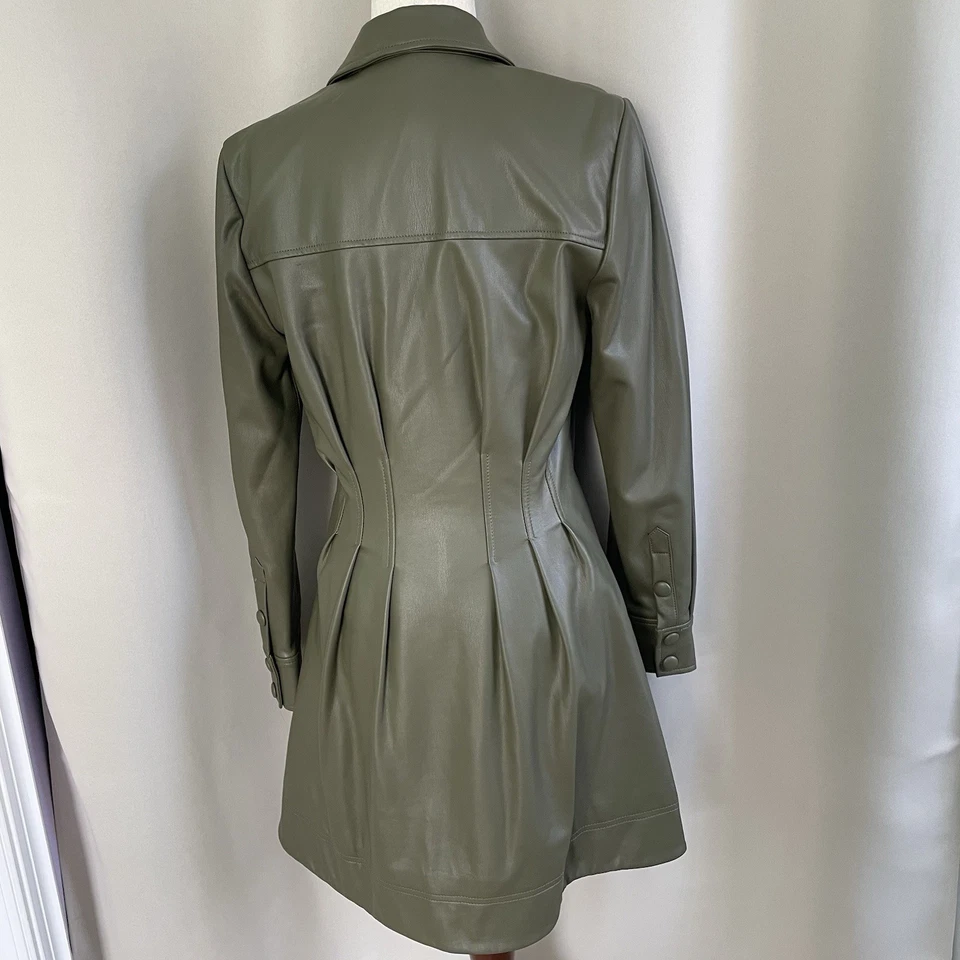 Mini Vestido VERONICA BEARD Talla 8 Usado en Excelente Condición Ameeta Botón Frontal Imitación Cuero Piedra Ejército Foto 2 de 4