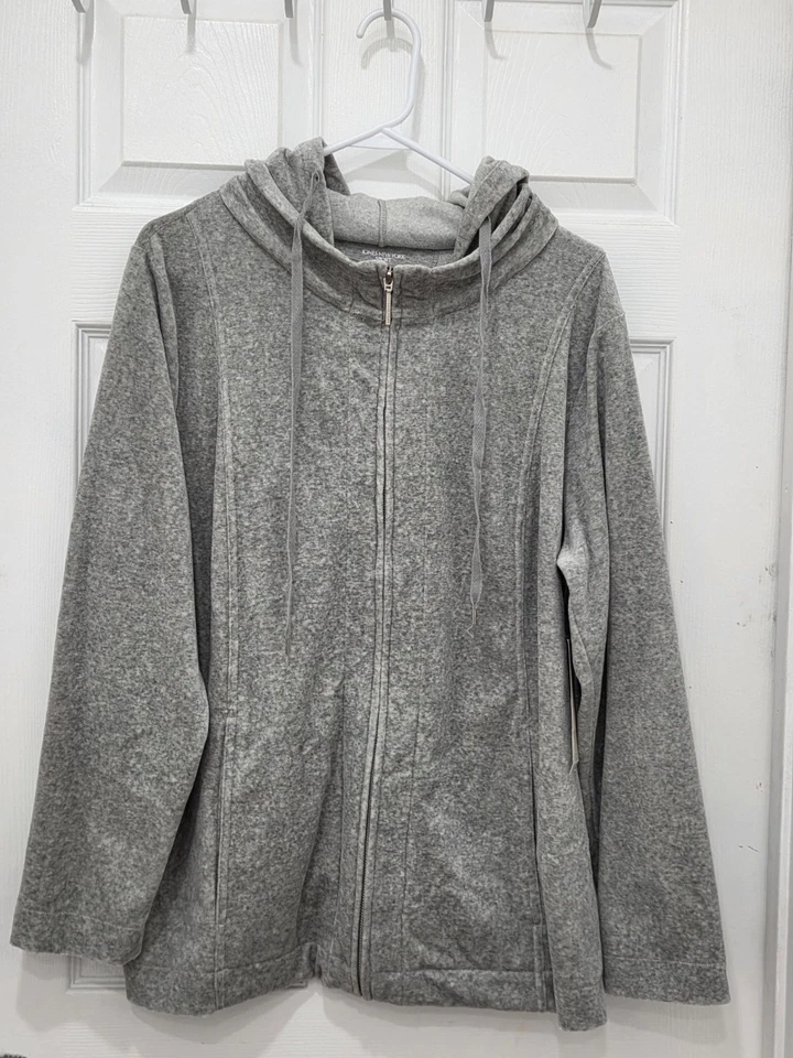Jones New York Y2K Deportivo Gris Terciopelo Cremallera Sudadera con Capucha Chaqueta de Pista Sudadera Talla 1X Foto 4 de 4