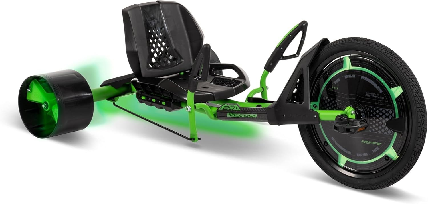 Teen Big Wheel Tricycle Drift Trike Adjustable Seat LED Lights 180lb Green Black