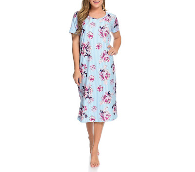 NEW Everyday Koze by Harve Benard Printed Knit Short Sleeve Maxi Night Dress