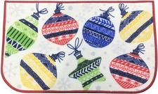 PRINTED NYLON RUG,17"x28", WINTER,CHRISTMAS TREE COLORFUL ORNAMENTS, D shape, BH