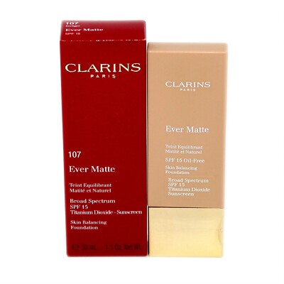 CLARINS EVER MATTE SKIN BALANCING FOUNDATION SPF-15 SUNSCREEN 30ML #107 BEIGE