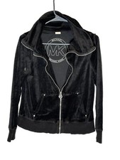 Michael Kors Black Zip Up Hooded Sweater Womens Size Medium