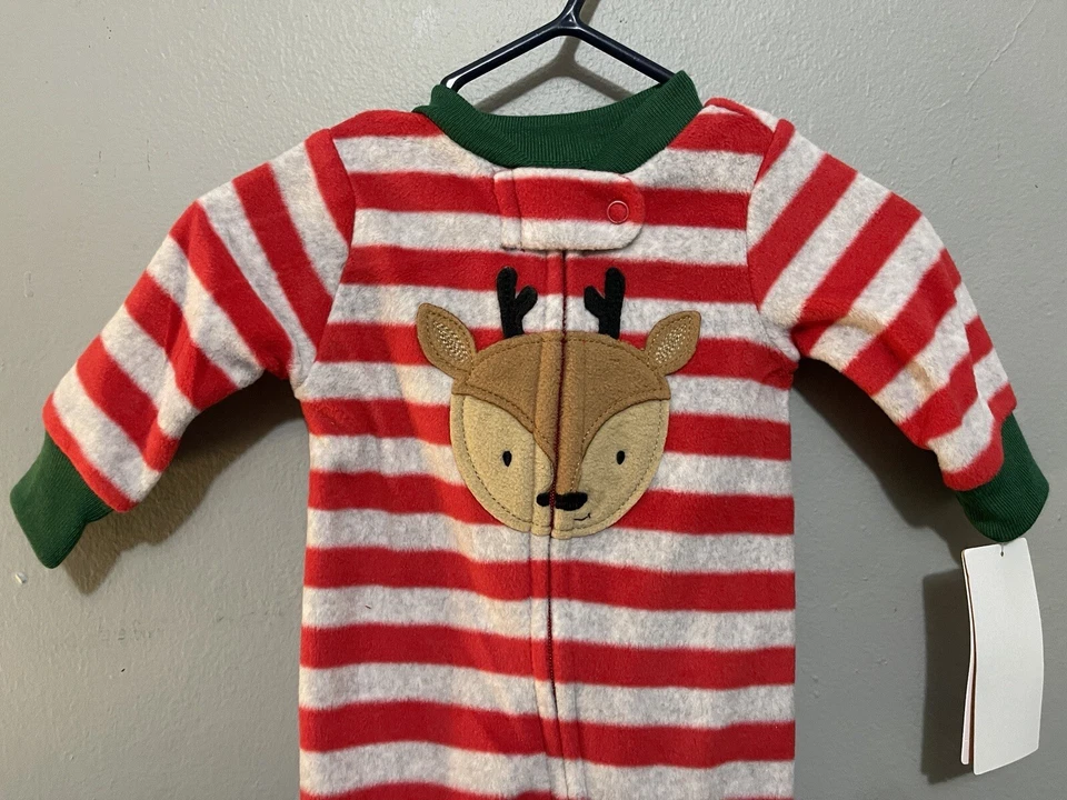 Lindo Footie de Reno Just One You Unisex Bebé Navidad Polar 1 Pieza Rojo Nuevo en Caja 3M Foto 2 de 4