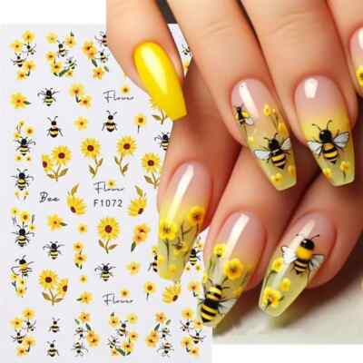 2 x Biene Nail Art Sticker süße Bienen & Blumen Design für kreative, Natur Nägel