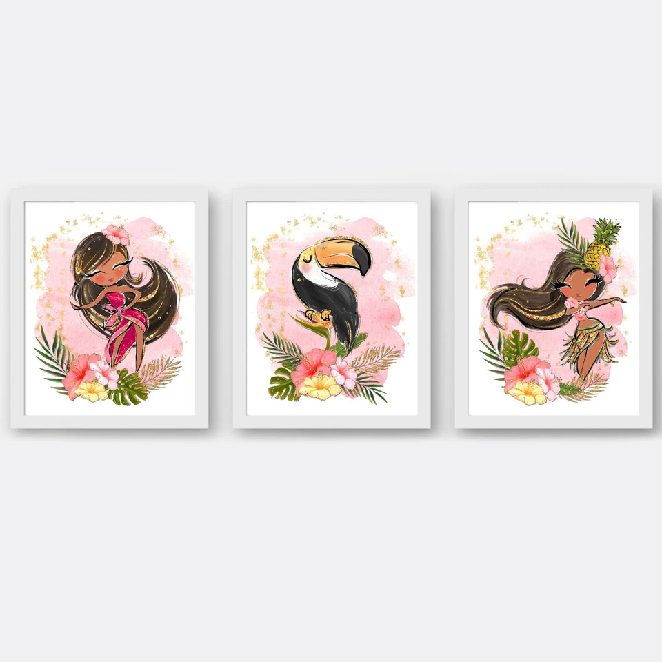 Impresiones de guardería de niña tropical, arte de pared de vivero tropical, decoración de aloha hawaii Foto 4 de 4