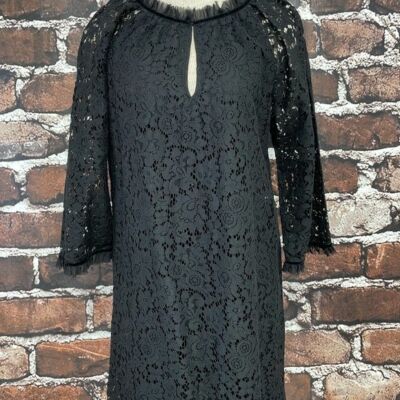 Velvet Nordstrom Dress Womens M Medium Black Lace Floral Keyhole Neckline 
