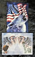 6pc Patriotic Unity Series Note Cards & Envelopes Howling Wolf w/ USA Flag New