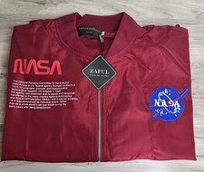Zaful Amber Krystal Sz Med Zip Up Jacket Red Nasa Themed New W/tag (minor Stain)