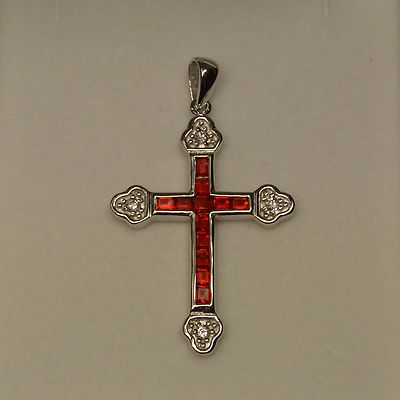 Collier Croix En Argent 925 Sertie De 12 Rubis Cz Et Diamants Cz - Dolly-Bijoux Neuf