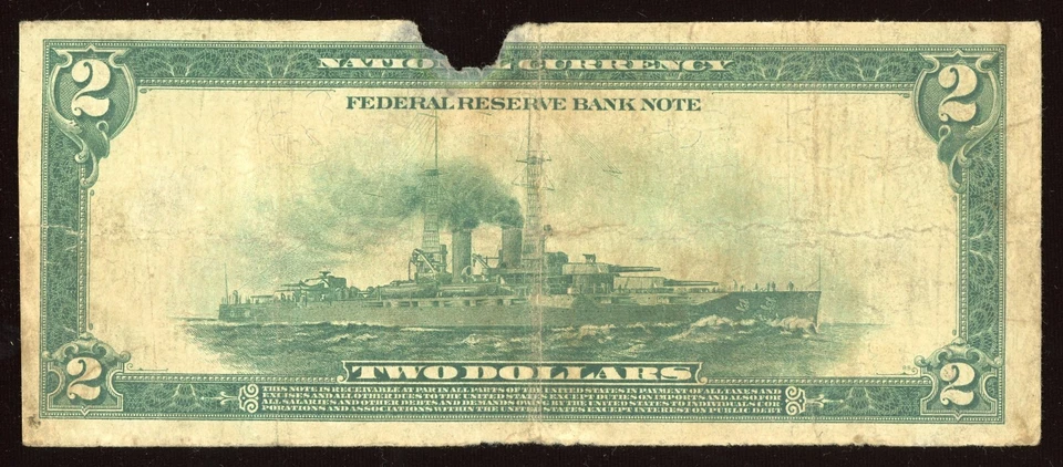 Billete de 2 dólares de la Reserva Federal de Filadelfia de 1918 "Acorazado" FR. 755 Foto 2 de 2