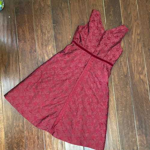 Talbots Kids Red Dress Sleeveless Floral Size 10 Velvet Bow Lined - Picture 6 of 7