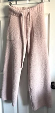 Luxury Cozy Pant Sz S Nubby Soft Lounge Wear Pockets Drawstring Wide Leg Pink