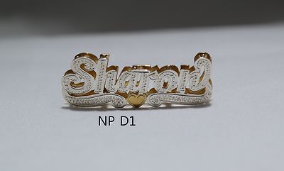 PERSONALIZED DOUBLE NAME PLATE (10k,14k,Fine Silver gold overlay)