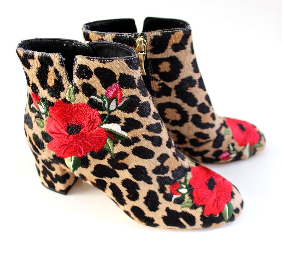 Kate Spade Langton Leopard Embroidered Floral Real Fur Leather