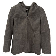 EUC Express Womens Wool Blend Gray Hooded Pea Coat Full Zip Size 9/10
