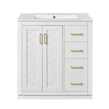 30'' Freestanding Bathroom Vanity with Ceramic Sink 2 Doors and 3 Drawers White