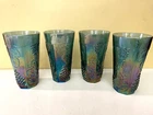 Vintage Indiana Glass Harvest Grape Carnival Iridescent BLUE Tumblers Set of 4