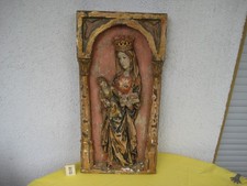 Uraltes antikes gefasstes Holz Relief Maria mit Jesuskind aus Sammlung