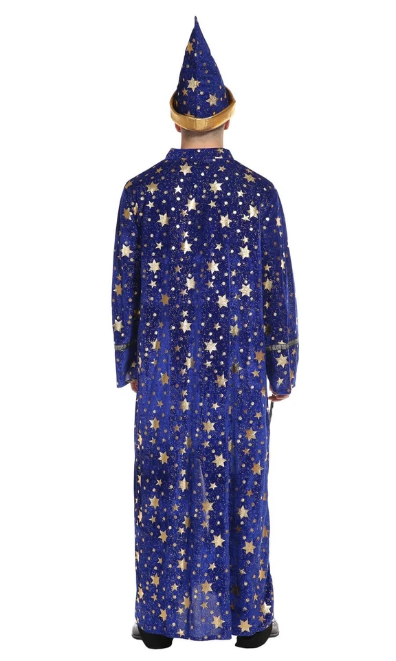 Adults Wizard Costume Wizard Cloak Stars Magician Cape and Hat Witch Cloak bl... - Image 4 of 4