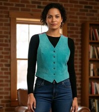Vintage 1980s Arizona Jean Company Suede Leather Womens Vest Turquoise Medium