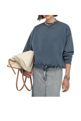 Damen Sweatshirt Blau Denim Semicouture Y6SP02 DEIE Rundhals Print Weiß Hinten