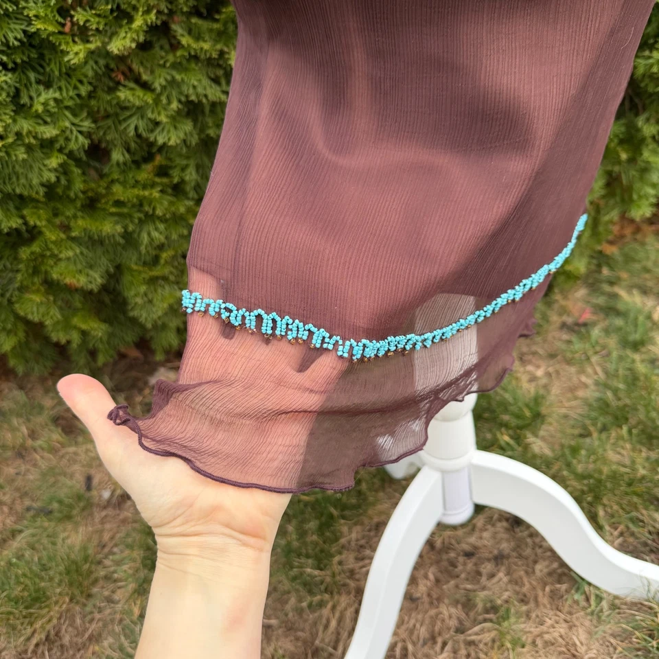 Vestido Zoe D. Cuentas XS - Vestido de Cóctel Marrón Transparente Turquesa Cuentas a Mano Y2K  Foto 4 de 4