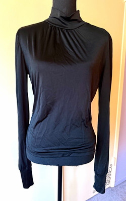 D&G Black elastic Turtleneck Top Long Sleeve Side Button Accent IT 44
