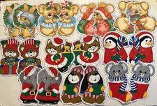 Vtg Animal Santa's Helpers Christmas Ornaments Fabric Panel Cut & Sew Pre-Cut