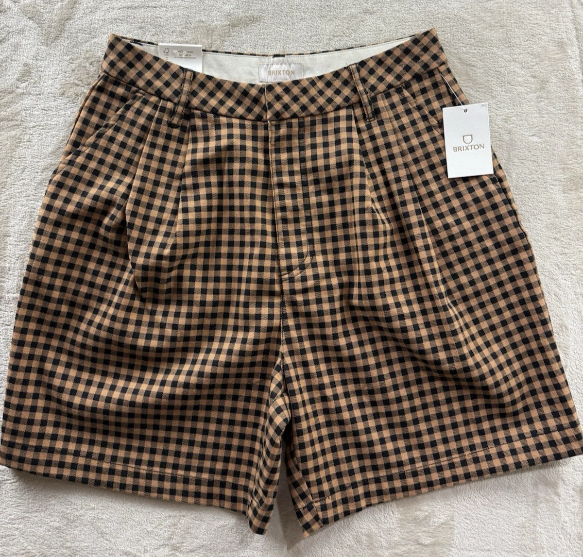 NEW BRIXTON THURSTON LION PLAID CHECK HIGH WAISTED TROUSER SHORTS 26