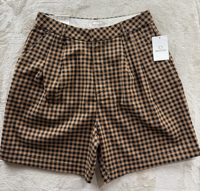 NEW BRIXTON THURSTON LION PLAID CHECK HIGH WAISTED TROUSER SHORTS 26