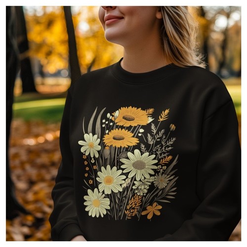 Floral Sweatshirt with Sunflowers & Daisies – Cozy Sweatshirt, Nature Inspired