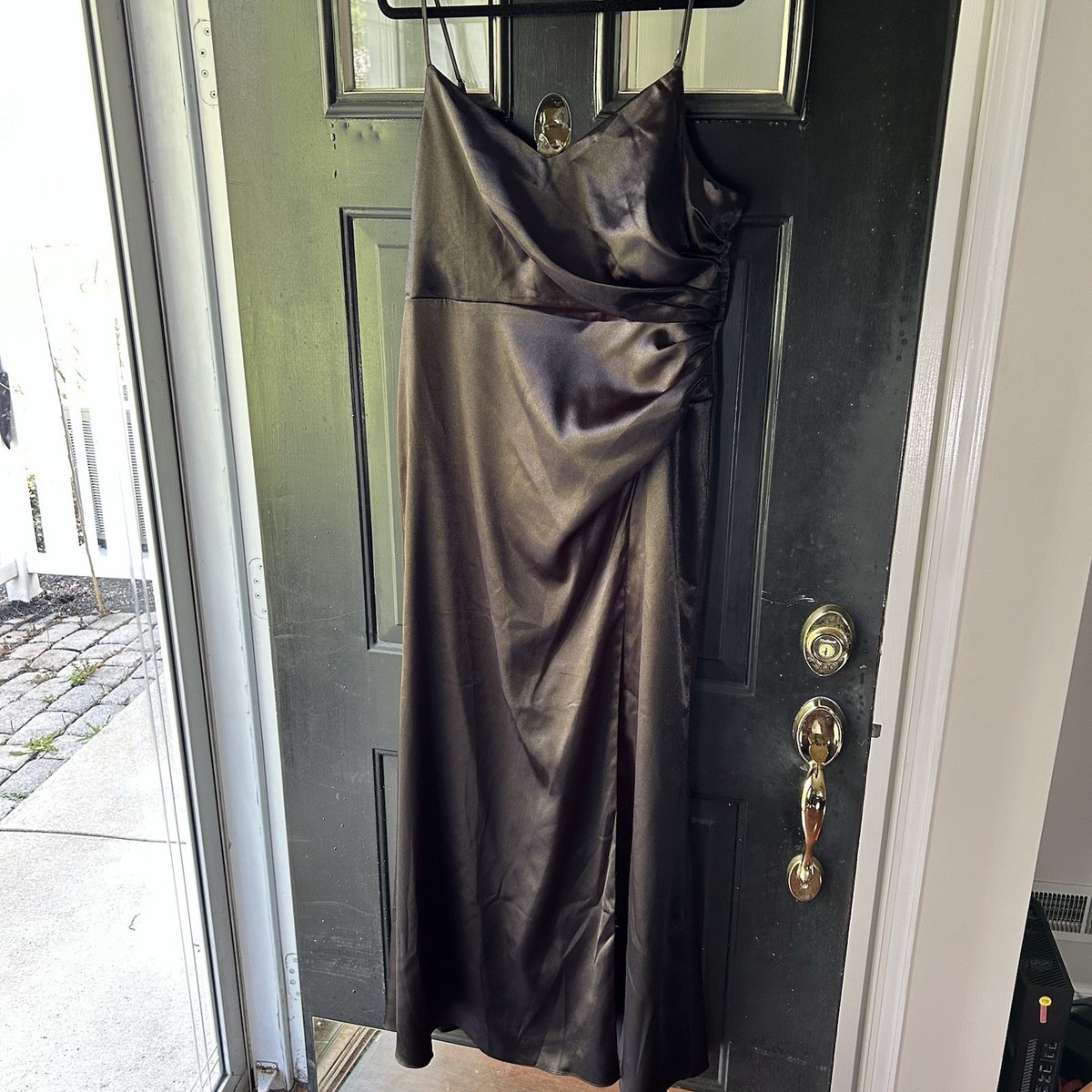 birdy grey lydia dress Black Shiny Satin Size 2XL NWT a showstopping bridesmaid dress for a glamorous wedding. Matte Satin Bridesmaid Blue Grey