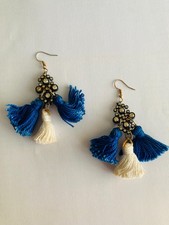 Tassels Blue and White Color Hoop Earrings for Women Girl Party Gift