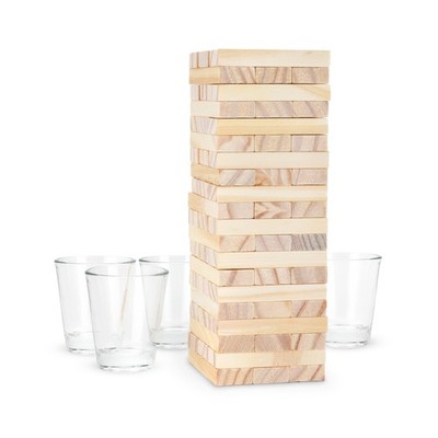 True Stack Buzzed Tower Adult Drinking Game with 60 Wooden Blocks and 4 Shot