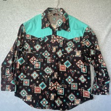 "Camisa De Colección Western Casera Estampado Azteca Perla Frontal A Presión 46"" PTP Manga Larga"