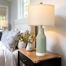 USumkky 23.75" Modern Green Ceramic Table Lamp Set of 2 for Living Room, Farmhou