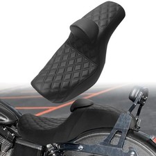 Sedile passeggero conducente due posti nero con schienale imbottito per Harley Dyna Fat Bob FXDF