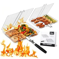 Nesting Grill Baskets, 2pcs Grilling Baskets for Outdoor with Removable Square